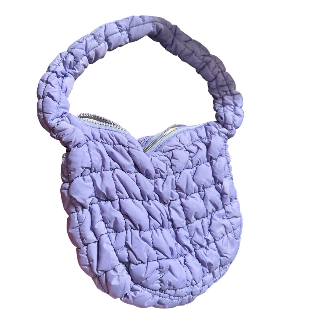 Lavender Quilted Puffer Shoulder Bag Puffy Tote Casual Trendy Everyday
